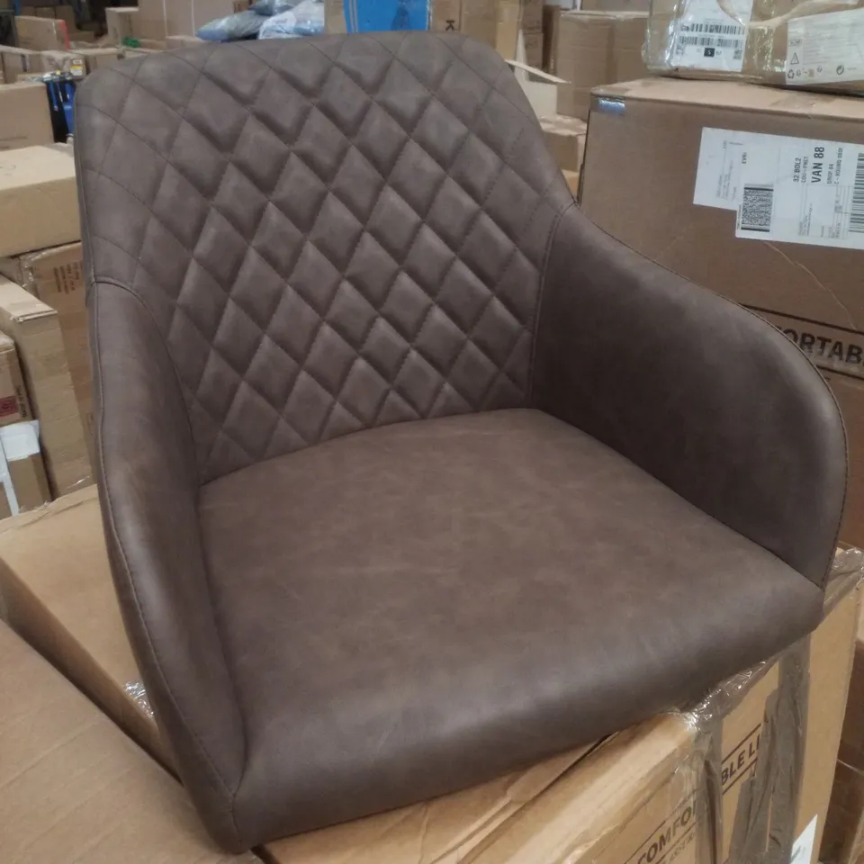 BOXED MOREE SET OF TWO BROWN PU LEATHER DINING CHAIRS