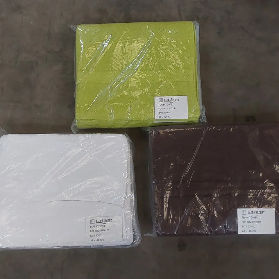 BOX OF APPROX 16 LAURA SECRET BATH TOWEL SETS - COLOURS VARY // SIZE: 68 X 120cm