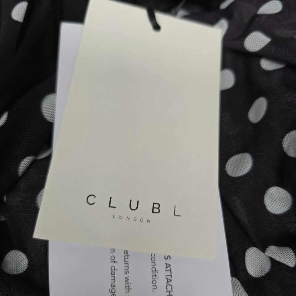 CLUB L LONDON BLACK POLKA DOT RUCHED MAXI DRESS – UK 16