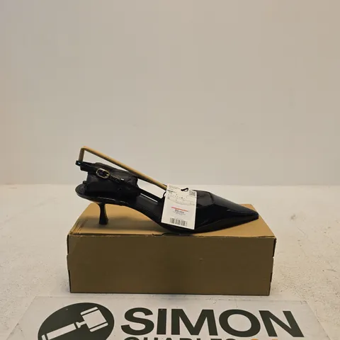 MANGO BLACK PATENT SLINGBACK HEELS, UK 8 (EU 41) – BOXED