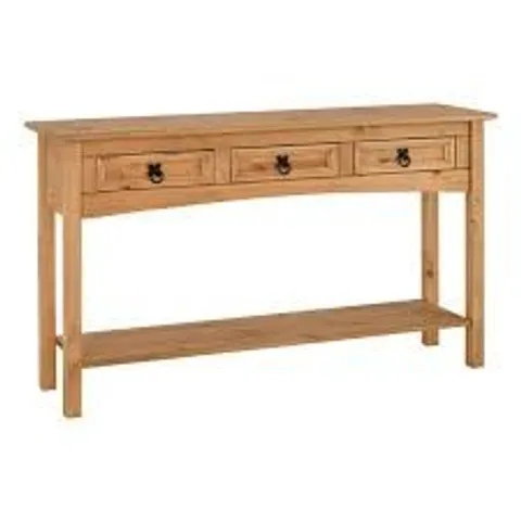 BOXED CORONA 3 DRAWER CONSOLE TABLE WITH SHELF - DISTRESSED WAXED PINE (1 BOX)