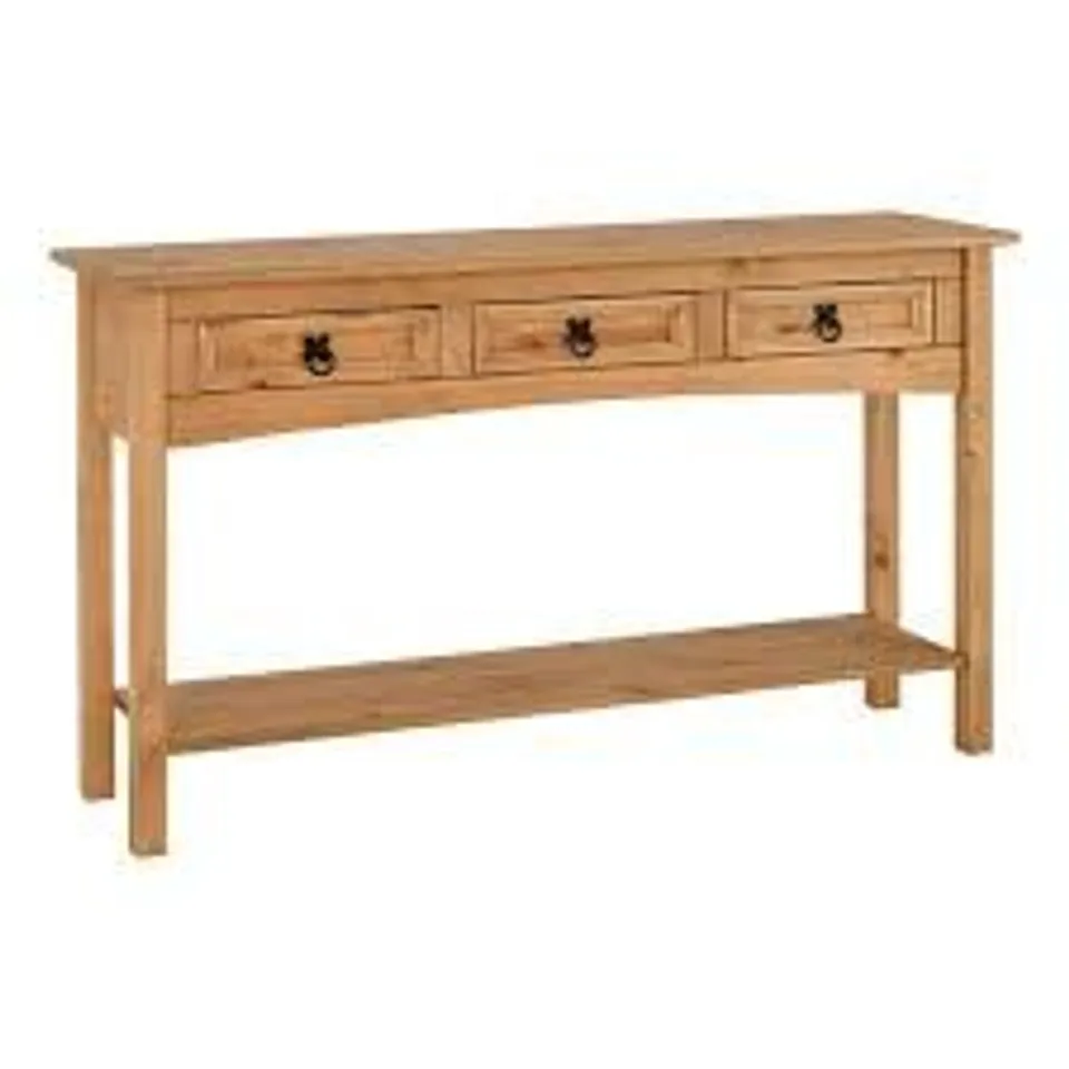 BOXED CORONA 3 DRAWER CONSOLE TABLE WITH SHELF - DISTRESSED WAXED PINE (1 BOX)