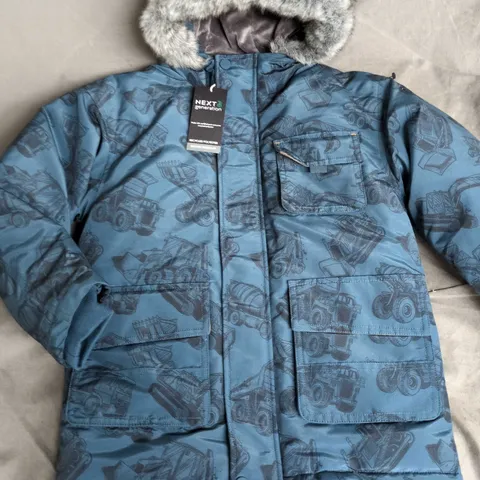 NEXT VEHICLE THEMED ZIP THROUGH HOODED KIDS COAT IN TEAL - 6/7 YRS