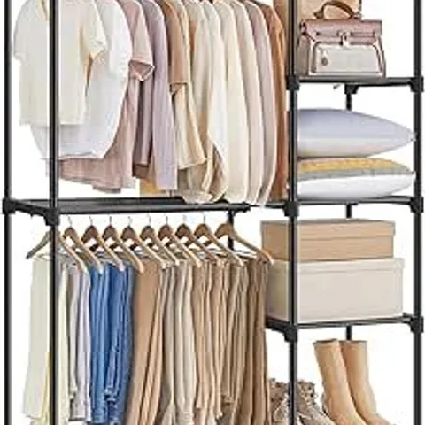 BOXED SONGMICS FREESTANDING WARDROBE, FOLDABLE CLOSET, COAT RACK WITH CLOTHES RAILS, CLOTHES RACK, OPEN STORAGE WARDROBE, STORAGE ORGANISER, CLOAKROOM, BEDROOM, 43 X 112 X 165 CM, BLACK