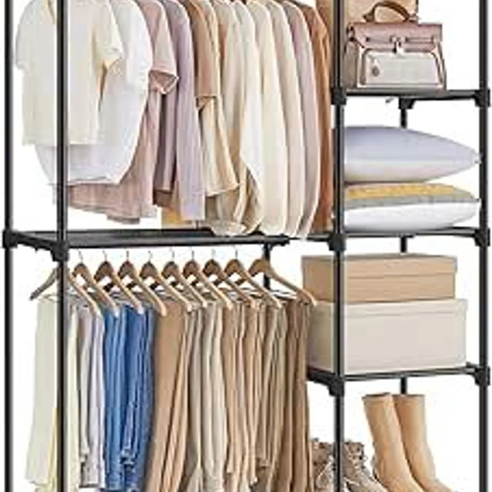 BOXED SONGMICS FREESTANDING WARDROBE, FOLDABLE CLOSET, COAT RACK WITH CLOTHES RAILS, CLOTHES RACK, OPEN STORAGE WARDROBE, STORAGE ORGANISER, CLOAKROOM, BEDROOM, 43 X 112 X 165 CM, BLACK