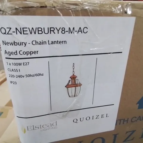 BOXED NEWBURY CHAIN LANTERN IN AGED COPPER