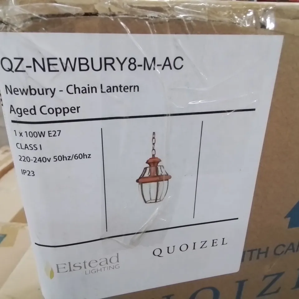 BOXED NEWBURY CHAIN LANTERN IN AGED COPPER