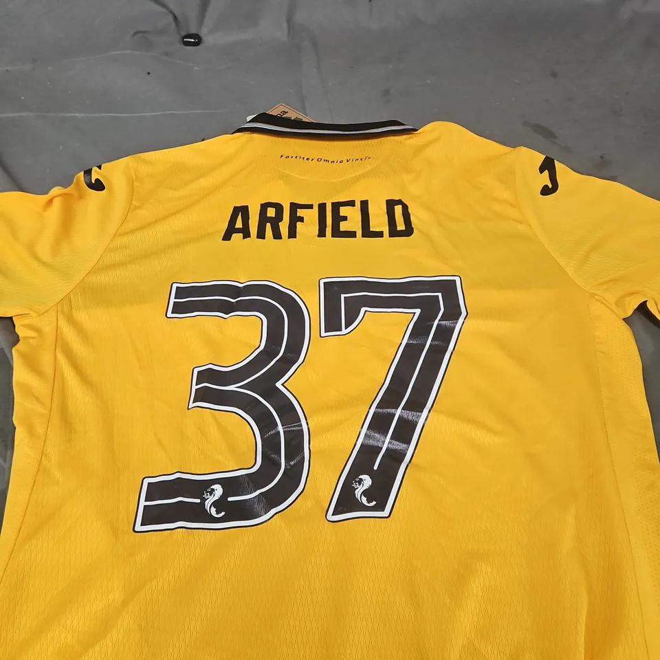 JOMA FOOTBALL JERSEY – YELLOW WITH BLACK CHEST BAND, LIVI SELF STORAGE SPONSOR, ARFIELD 37 SIZE L