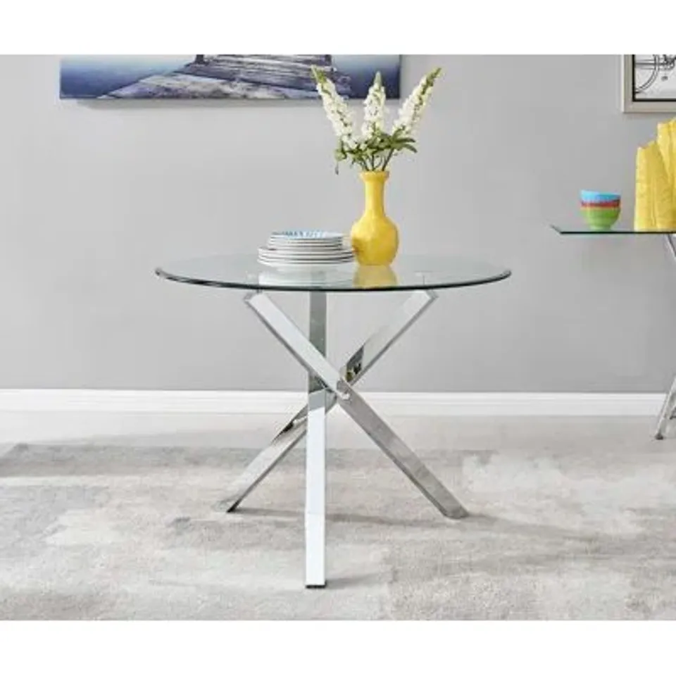 BOXED CHOWCHILLA ROUND DINING TABLE - SILVER (2 BOXES)