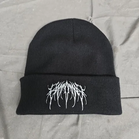 BAD MONDAY BLACK KNIT BEANIE WITH FOLDED CUFF AND WHITE EMBROIDERED LOGO