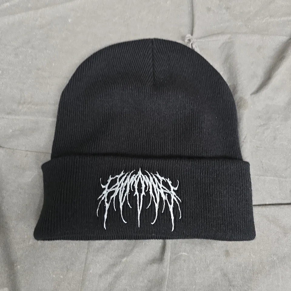 BAD MONDAY BLACK KNIT BEANIE WITH FOLDED CUFF AND WHITE EMBROIDERED LOGO