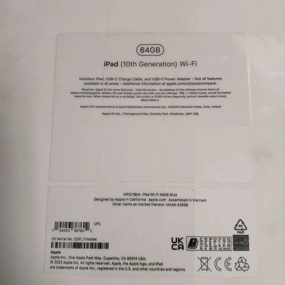 APPLE IPAD (10TH GENERATION) A2696 64GB WI‑FI – BLUE