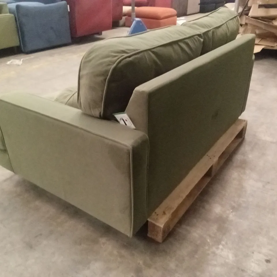 QUALITY DESIGNER ADDISON 2 SEATER KHAKI GREEN VELVET SOFA