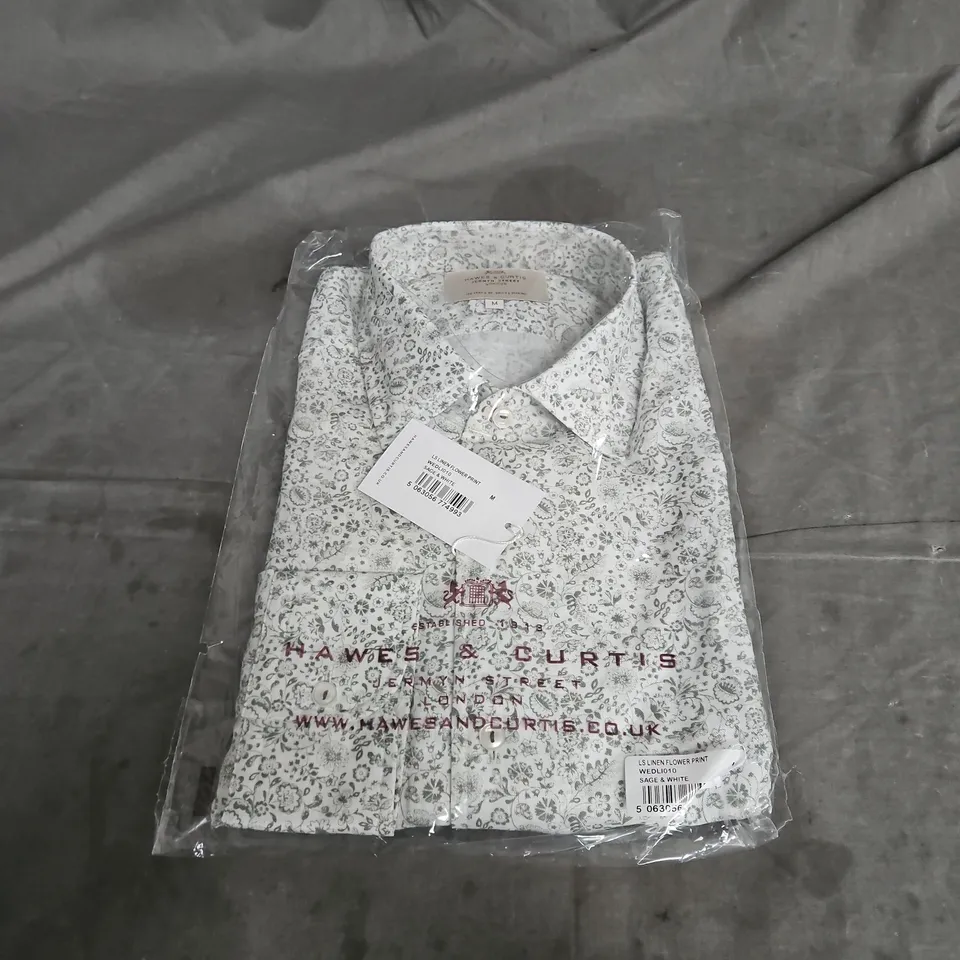 HAWES & CURTIS LONG SLEEVE FLOWER PRINT IN SAGE & WHITE SIZE M