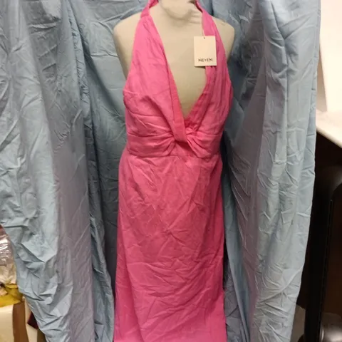 ME+EM CREASE-LESS LINEN TWIST FRONT MAXI DRESS IN SUMMER PINK  - UK 12