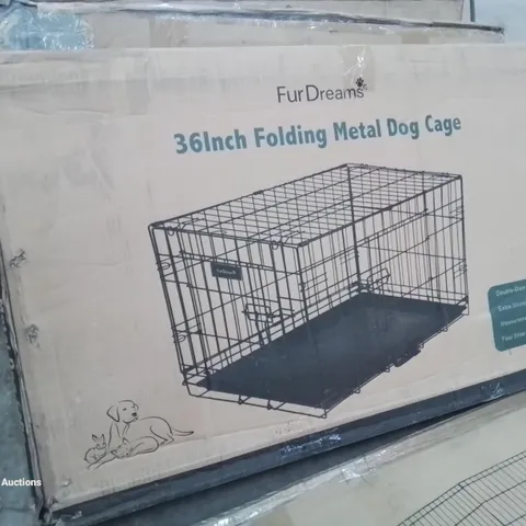 BOXED 36 INCH FOLDING METAL DOG CAGE