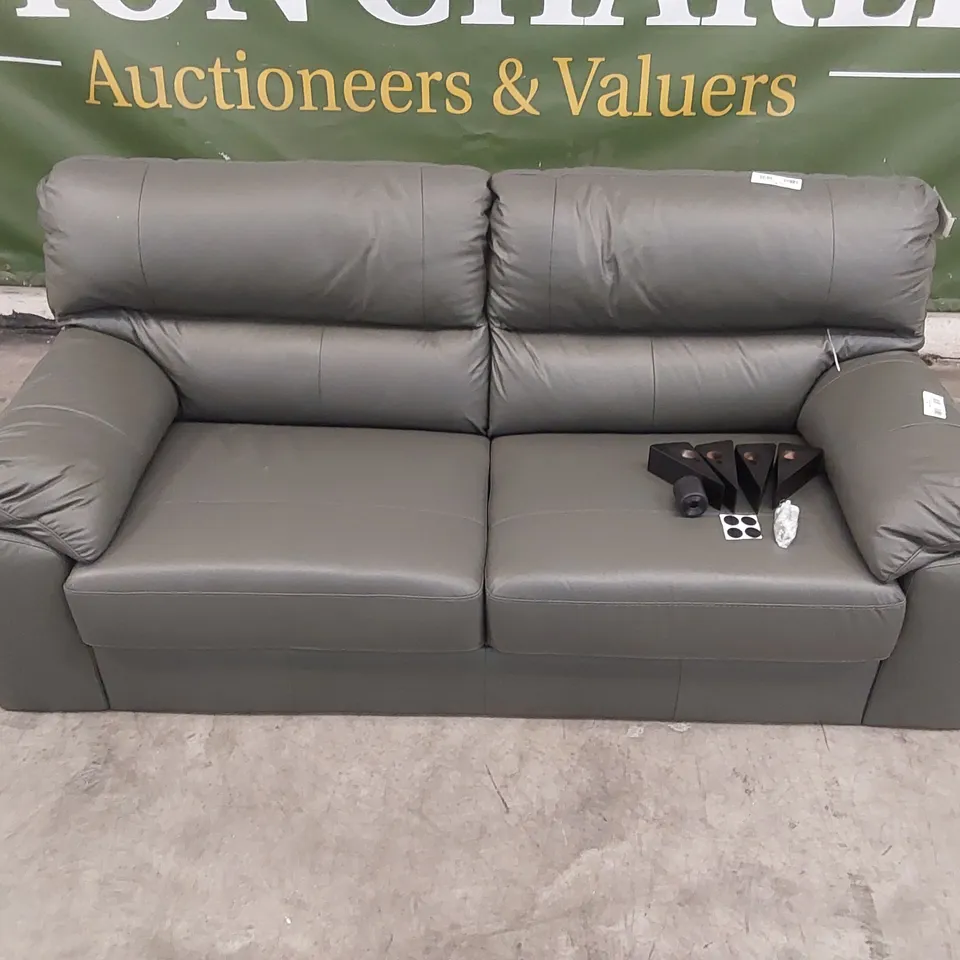 QUALITY DESIGNER AMBROSE LEATHER 3 SEATER SOFA - ELEPHANT GREY 