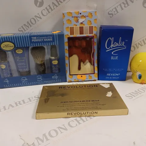 BOX OF APPROXIMATELY 15 ASSORTED HEALTH AND BEAUTY ITEMS TO INCLUDE ART SHAVING, CHARLIE BLUE, REVOLUTION EYESHADOW PALLET ETC