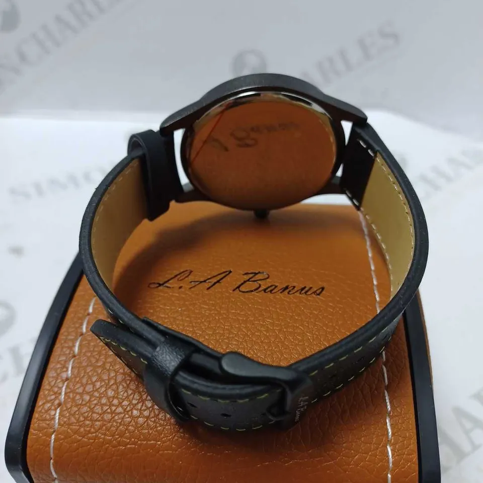 LA BANUS TWO TONE DIAL BLACK LEATHER STRAP WRISTWATCH 