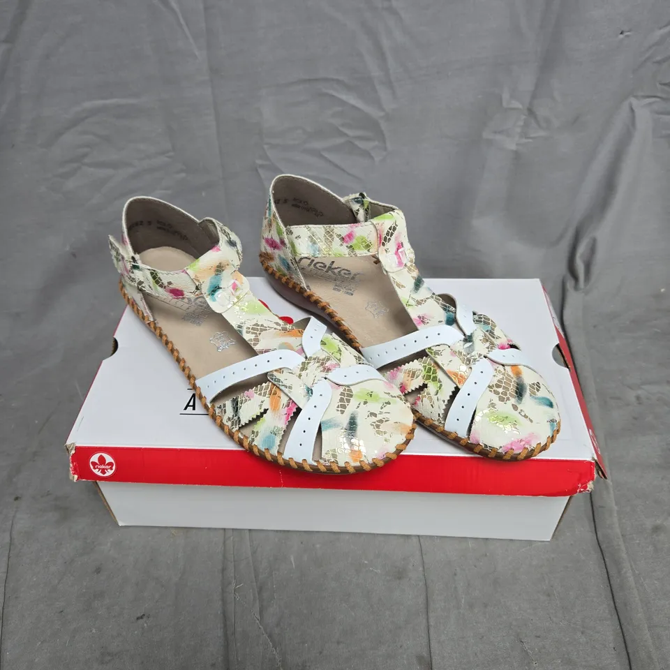 RIEKER FARBE MULTI COLOUR SANDALS SIZE 39 BOXED