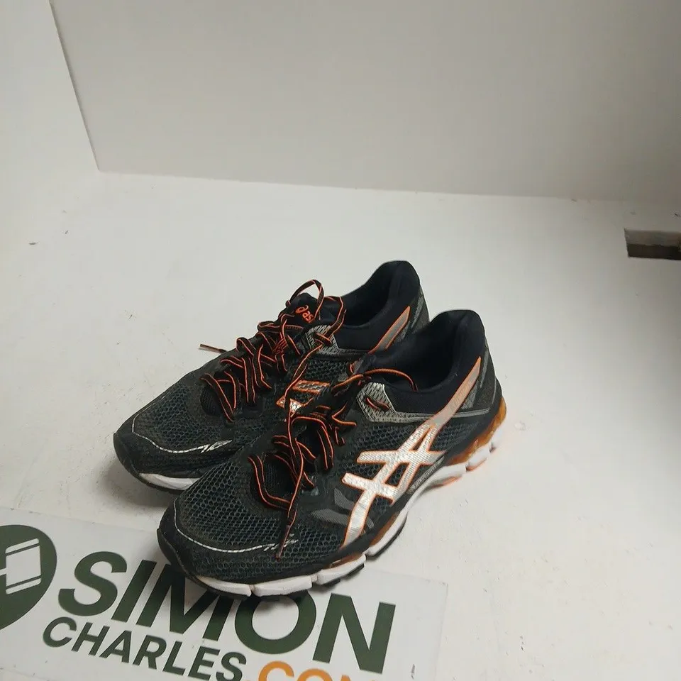 ASICS RUNNING SHOES, BLACK WITH ORANGE LACES – MEN'S FOOTWEAR UK 7.5