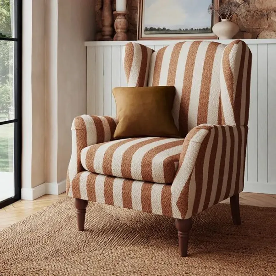 BOXED CHARNWOOD STRIPED BOUCLE OCCASIONAL ARMCHAIR - BUTTERSCOTH (1 BOX)