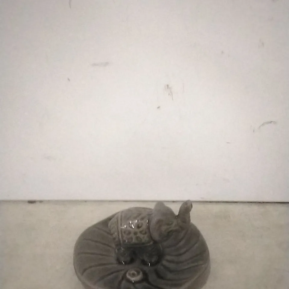 BOXED SENSE AROMA CERAMIC INCENSE STICK HOLDER GREY ELEPHANT 6CM H 