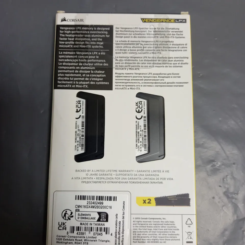 BOXED CORSAIR DDR4 2 X 8GB VENGEANCE LPX MEMORY STICK