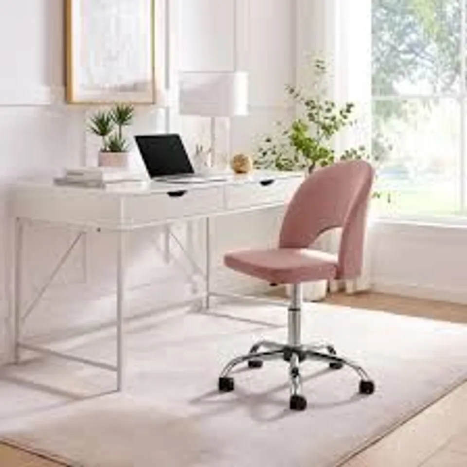 BOXED COURTNEY PINK VELVET OFFICE CHAIR 