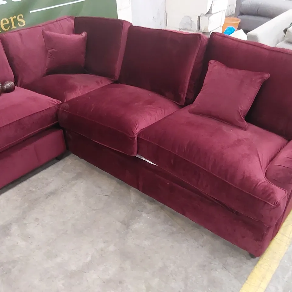 QUALITY DESIGNER RED VELVET CORNER SOFA BED