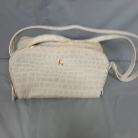 ASHWOOD CROC LEATHER SMALL HALF MOON CROSS-BODY BAG - ICE GREY