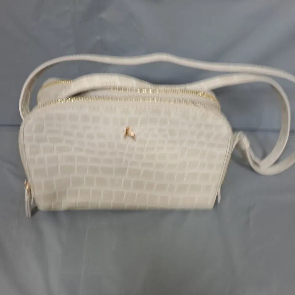 ASHWOOD CROC LEATHER SMALL HALF MOON CROSS-BODY BAG - ICE GREY