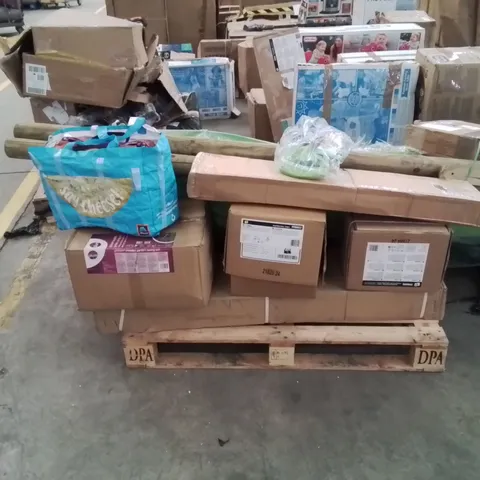 PALLET CONTAINING AN ASSORTMENT OF INCOMPLETE  GARDEN PLAY GROUND ITEMS SLIDE AND SWINGS ECT 