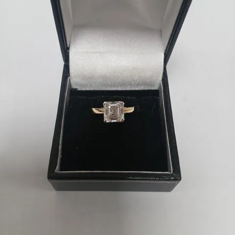 9CT GOLD SOLITAIRE SET WITH A LAB GROWN ASSCHER CUT DIAMOND WEIGHING +2.09CT