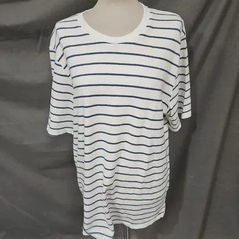 FOLK TEE IN WHITE & NAVY STRIPE SIZE XL