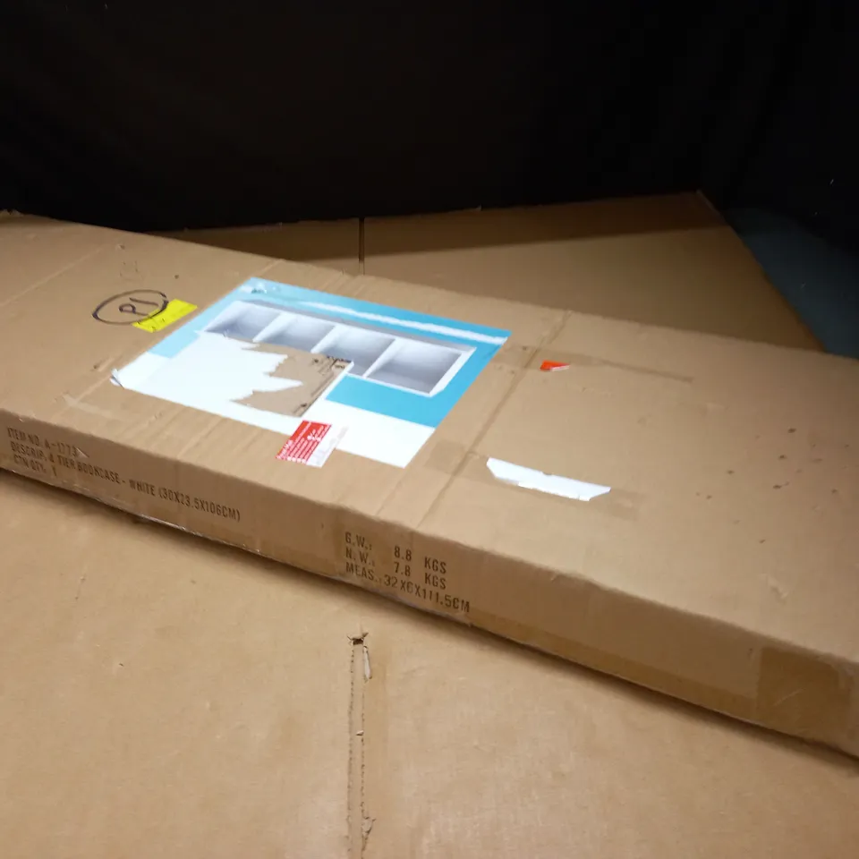 BOXED 4-TIER BOOKCASE IN WHITE - CTN QTY: 1 / COLLECTION ONLY