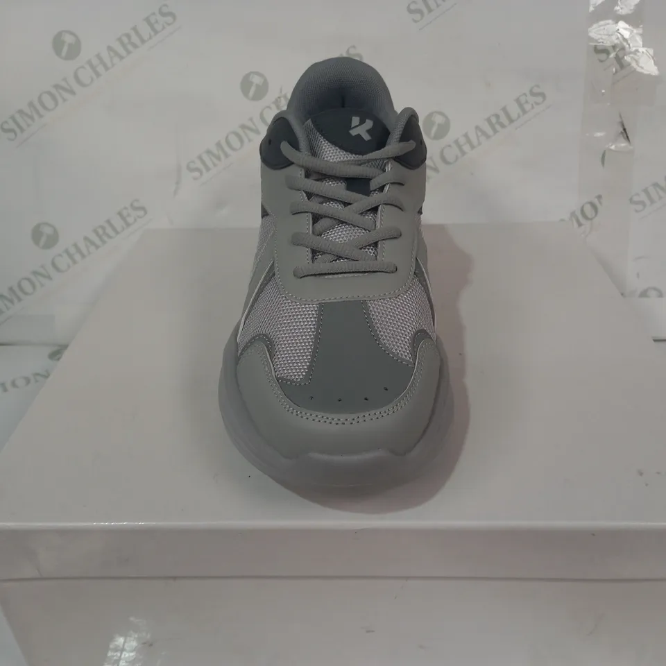 BOXED PAIR OF KOI VEGAN TRAINERS IN GREYSCALE SIZE UNSPECIFIED