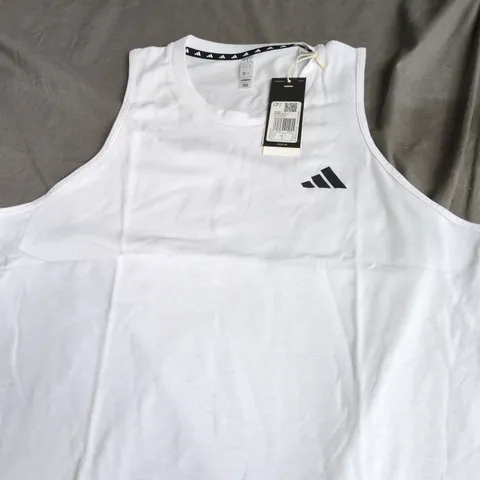 ADIDAS WHITE SLEEVELESS T‑SHIRT WITH LOGO – UK M (USA M), TAGS ATTACHED