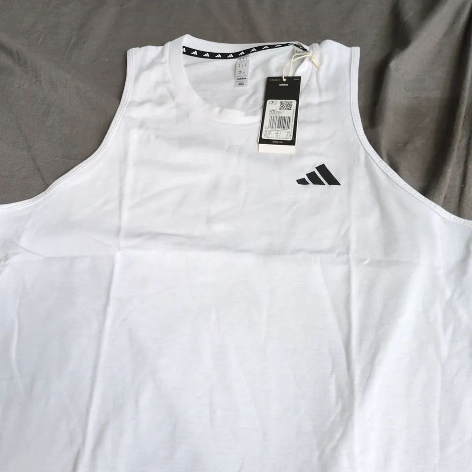 ADIDAS WHITE SLEEVELESS T‑SHIRT WITH LOGO – UK M (USA M), TAGS ATTACHED