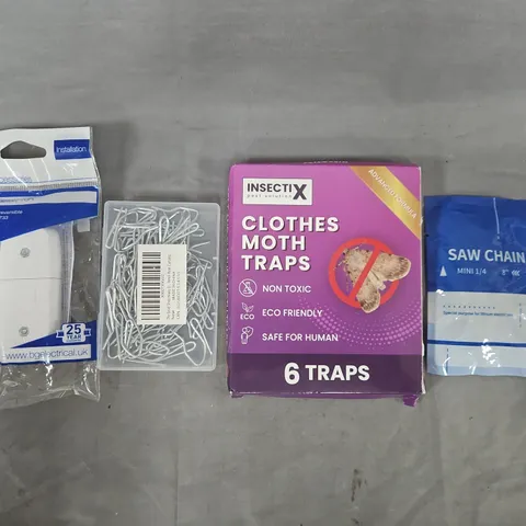 APPROXIMATELY 10 ASSORTED HOUSEHOLD ITEMS TO INCLUDE CLOTHES MOTH TRAPS, SAW CHAIN, ETC