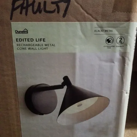 BOXED DUNELM EDITED LIFE RECHARGEABLE METAL CONE WALL LIGHT