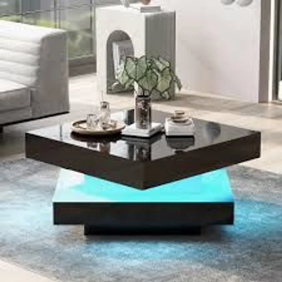 BOXED SQUARE HIGH GLOSS COFFEE TABLE WITH ROTATING TOP (1 BOX)