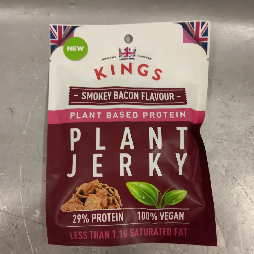 APPROXIMATELY 25 SEALED PACKS OF KINGS PLANT BASED PROTEIN STRIPS - SMOKEY BACON 