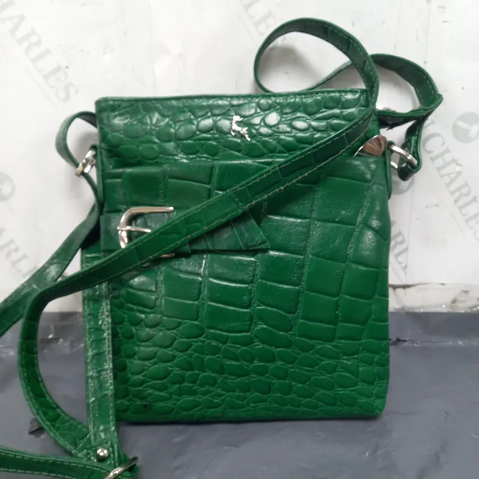 ASHWOOD LEATHER CROSSBODY BAG IN GREEN CROC