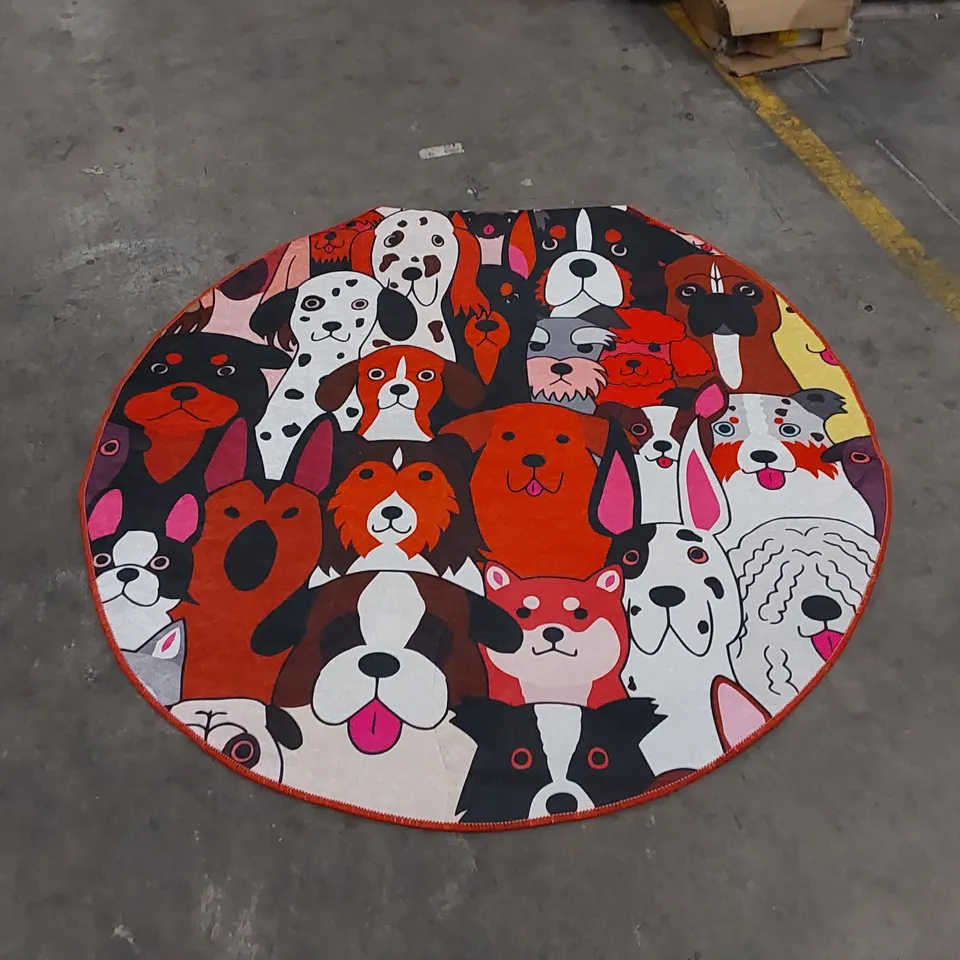 CHILAI HOME DOG THEMED ROUND 140cm BATHROOM MAT 