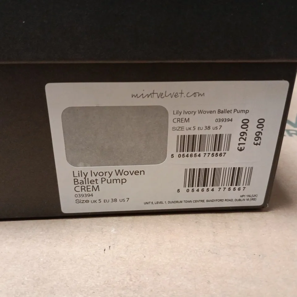 MINT VELVET LILY IVORY WOVEN BALLET PUMP – UK5 (EU38)