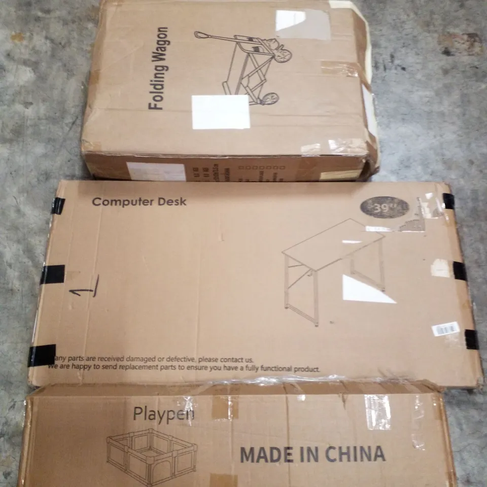 PALLET CONTAINING ASSORTED PRODUCTS INCLUDING PLAYPEN, COMPUTER DESK, FOLDING WAGON & PINK OFFICE CHAIR 