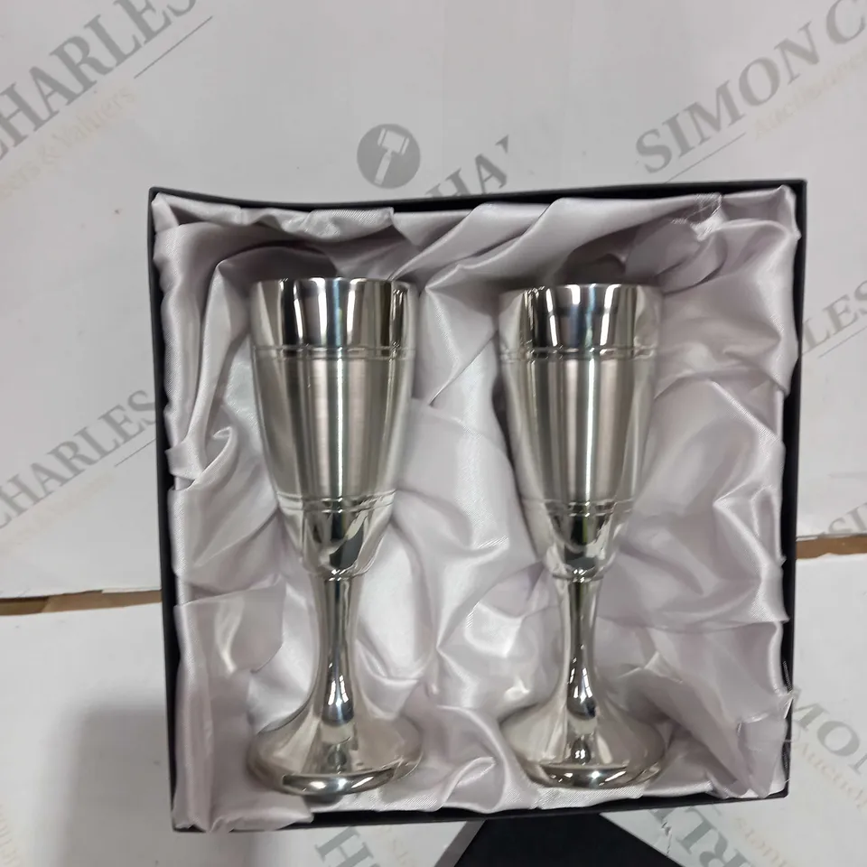 2 METAL GLASSES - SILVER COLOURED 