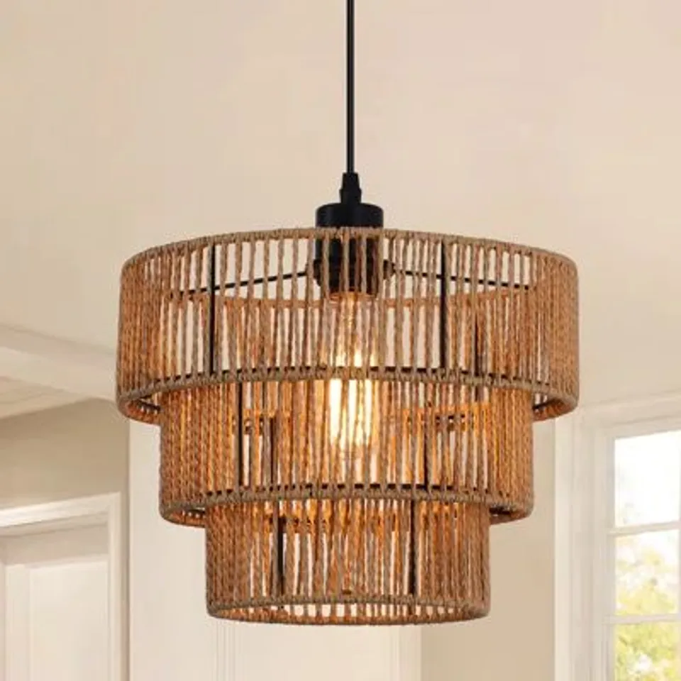 BOXED FARMHOUSE RATTAN SINGLE PENDANT LIGHT