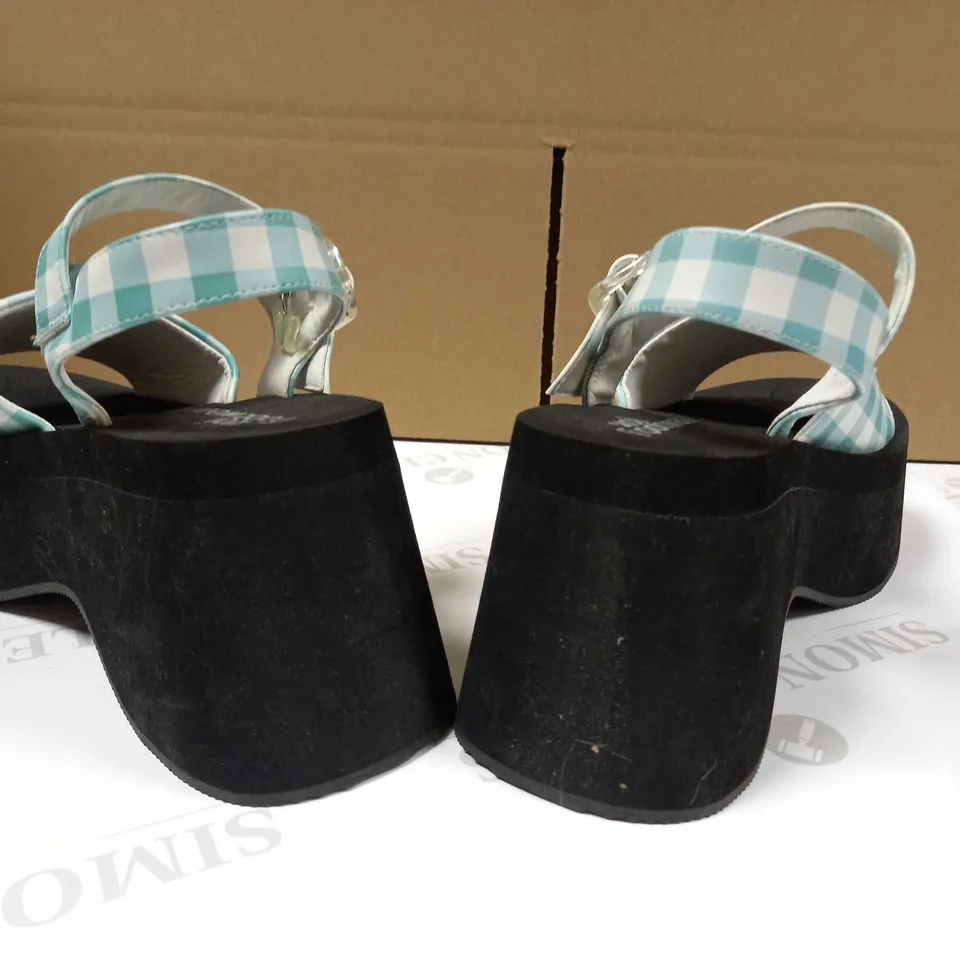 KOI BLACK/GREEN CHECK DETAILED VEGAN PLATFORM SANDALS 